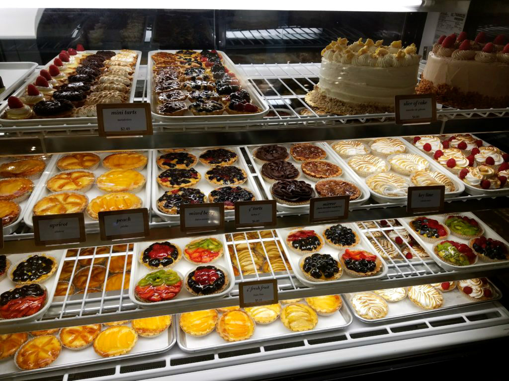 Cakes and tarts in the display case at Amelie's bakery in Park Road Montford Park. Yum!